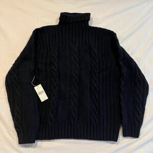 NWT VTG NOS Polo Ralph Lauren Sweater Black Cable Turtleneck Mens Sz L